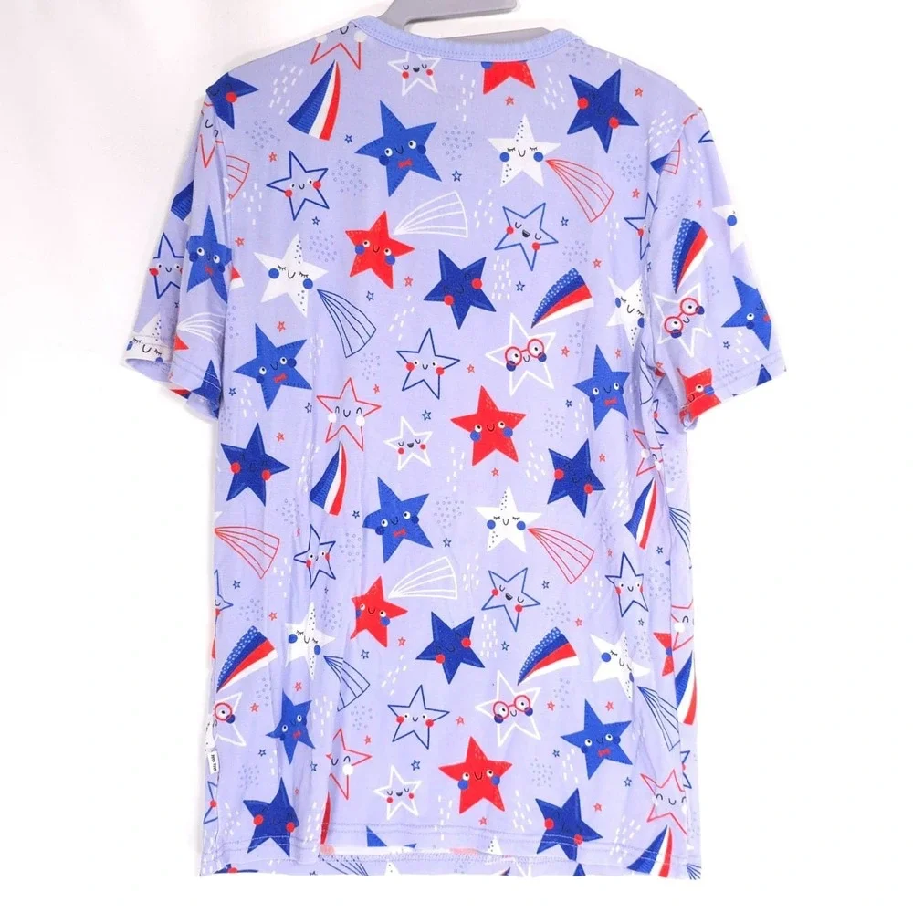 PLAY BY THE LITTLE SLEEPIES Star Print Pocket Tee‎ Boys 8 Blue Red Short Sleeve